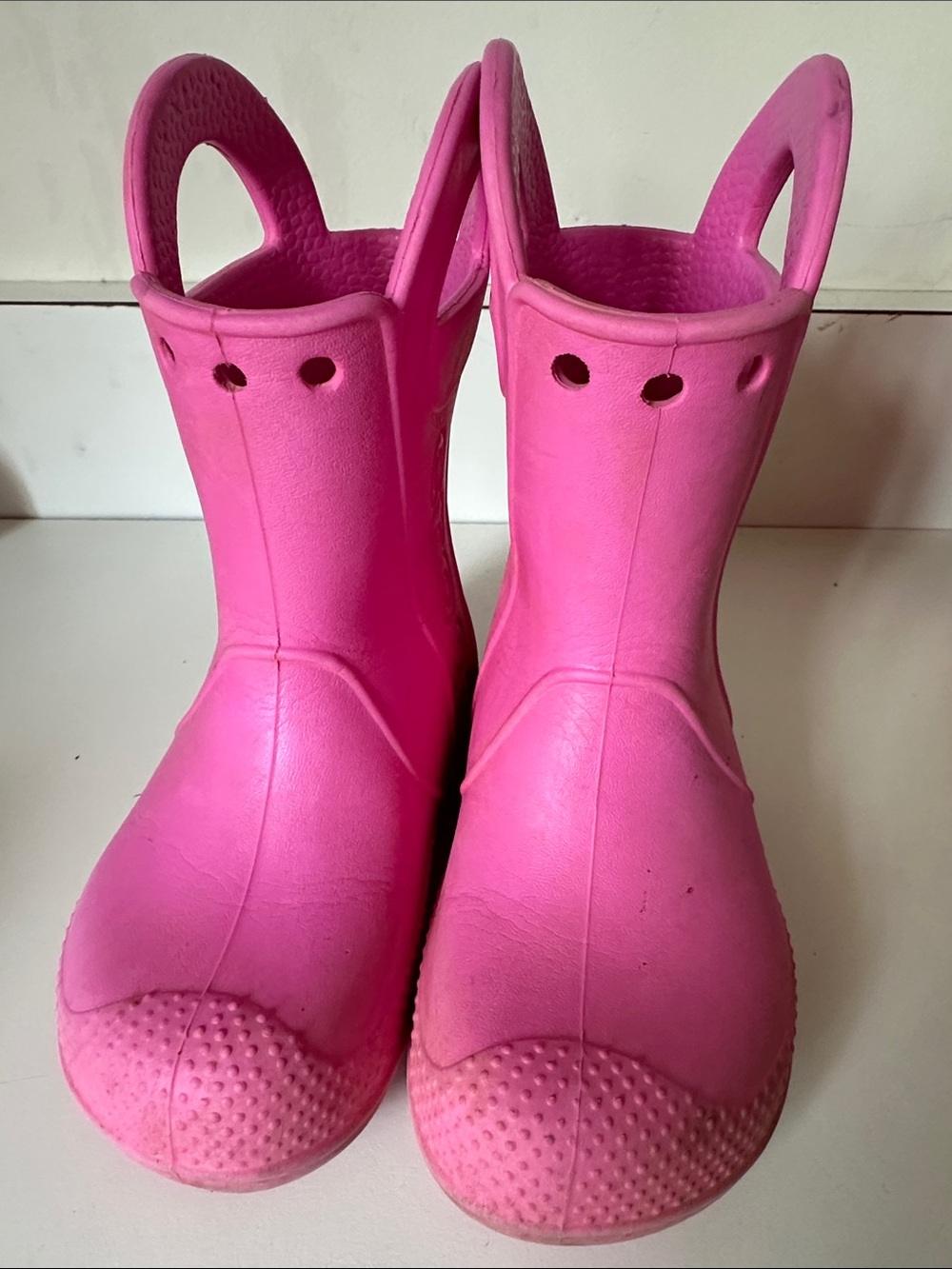Kids Waterproof Pull-On Pink Rain Boots with Easy Grab Handles